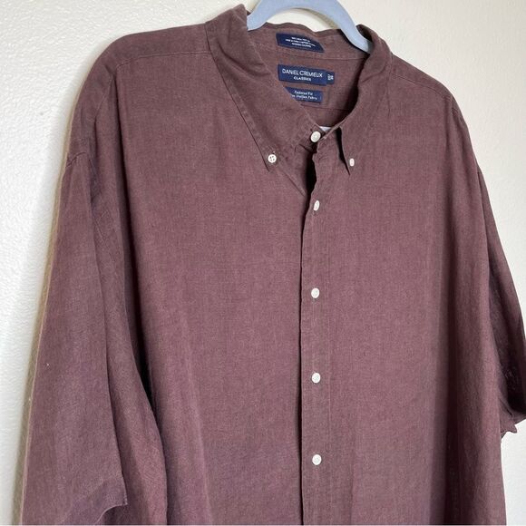 Daniel Cremieux Linen Brown Tailored Fit Button Down Short Sleeve Shirt Men 3X - Picture 2 of 12